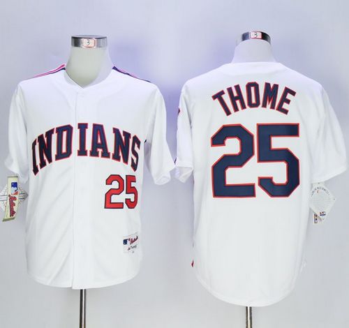 Indians #25 Jim Thome White 1978 Turn Back The Clock Stitched MLB Jersey - Click Image to Close